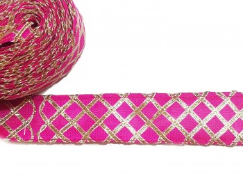 Bright Pink Color Checked Magji Gota Work Lace